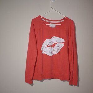 Victoria’s Secret Lip Crew Neck Thin Sweatshirt Size L Coral Orange